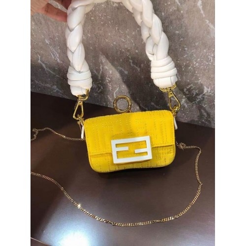 Geantă mini Fendi BAGUETTE din bumbac F6550 galbenă