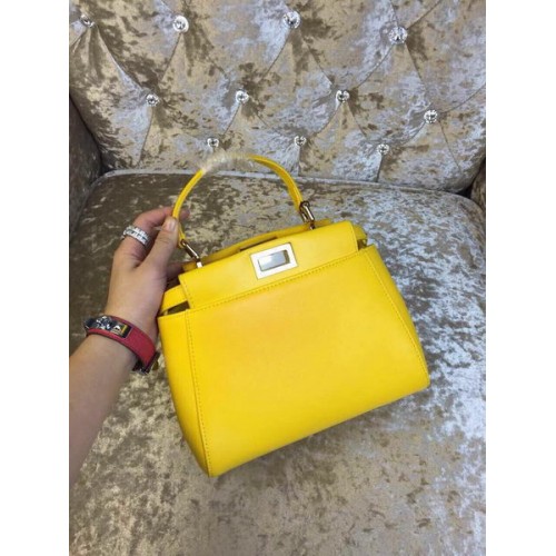 Geantă Fendi mini Peekaboo din piele de vițel 30320 galbenă