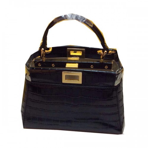 Geantă Fendi Mini Peekaboo Croco din piele F520885 Neagră