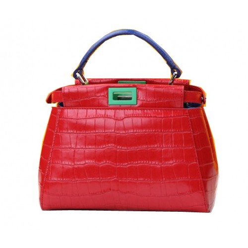 Geantă Fendi Mini Peekaboo Croco din piele F520885 Roșie