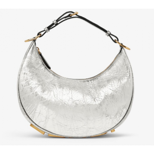 Geantă mică Fendigraphy din piele laminată argintie 8BR798A