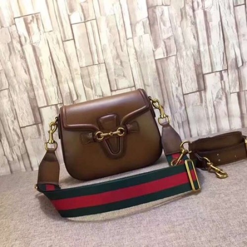 Geantă de umăr Gucci Lady Web din piele vopsită manual 380573 maro
