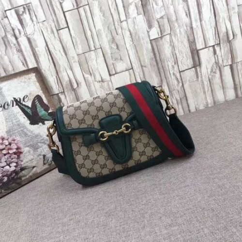 Geantă de umăr Gucci GG Lady Web din piele vopsită manual 380573 Verde