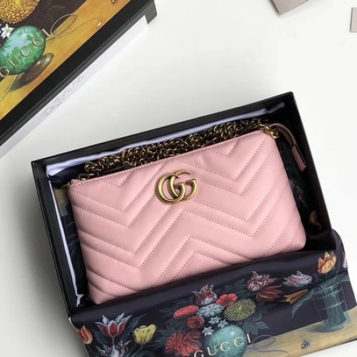 Geantă mini cu lanț Gucci GG Marmont 443447 Roz deschis