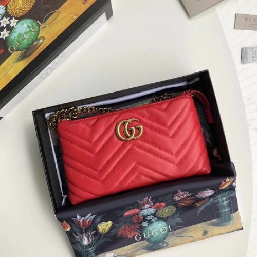 Geantă mini Gucci GG Marmont cu lanț 443447 Roșie