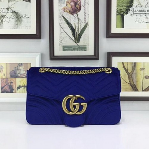 Geantă Gucci GG Marmont din catifea brodată 443496 albastră