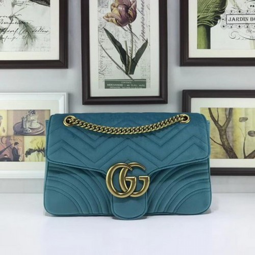Geantă Gucci GG Marmont din catifea brodată 443496 SkyBlue