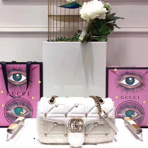 Geantă de umăr Gucci GG Marmont mică Matelasse 443497 Albă