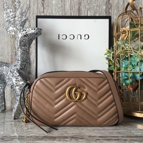 Geantă de umăr Gucci GG Marmont mică Matelasse 447632 Caisă