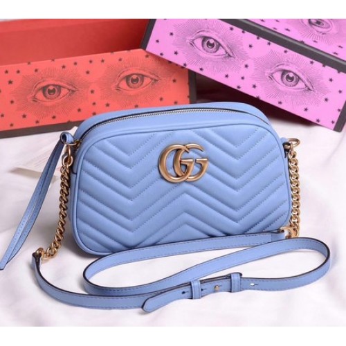 Geantă de umăr mică Gucci GG Marmont 447632 SkyBlue
