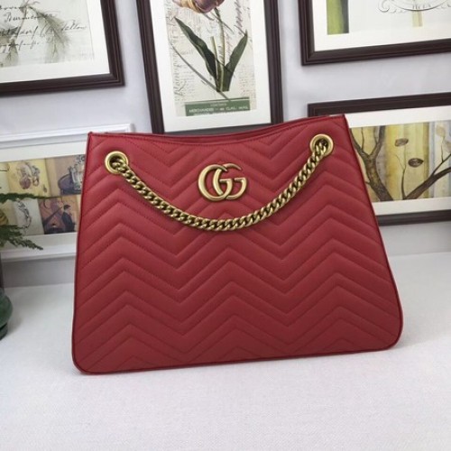 Geantă de umăr Gucci GG Marmont medie Matelasse 453569 roșie