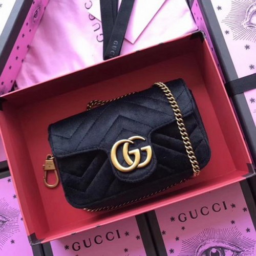 Geantă Gucci GG Marmont Velvet Super Mini 476433 Neagră