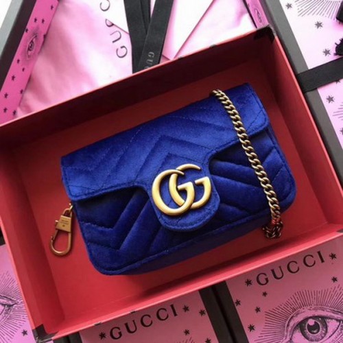 Geantă Gucci GG Marmont Velvet Super Mini 476433 Albastră