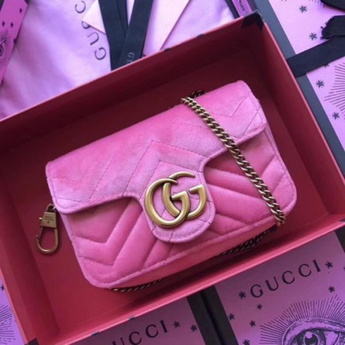 Geantă Gucci GG Marmont Velvet Super Mini 476433 Roz