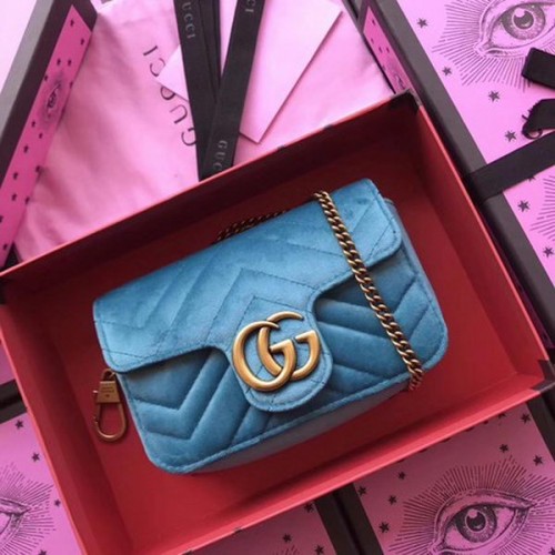 Geantă Gucci GG Marmont Velvet Super Mini 476433 SkyBlue