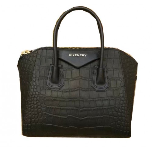Geantă Givenchy Antigona din piele croco neagră