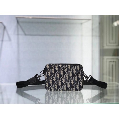 Piele de vițel neagră granulată și jacquard Dior Oblique C1911