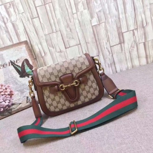 Geantă de umăr Gucci GG Lady Web din piele vopsită manual 380573 maro