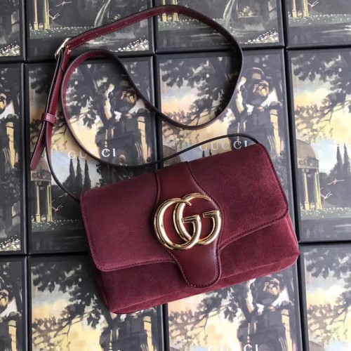 Geantă de umăr mică Gucci Arli 550129 piele întoarsă bordo