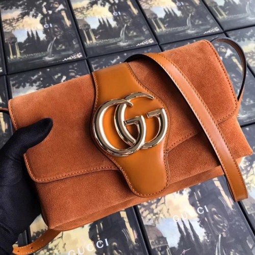 Geantă de umăr mică Gucci Arli 550129 piele întoarsă maro