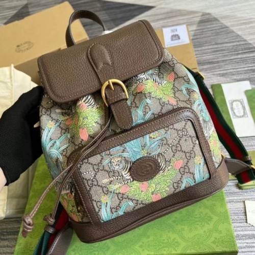 Rucsac Gucci cu imprimeu G 674147 maro și verde