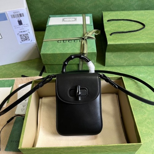 Geantă mini Gucci Bamboo 702106 neagră, auriu antic