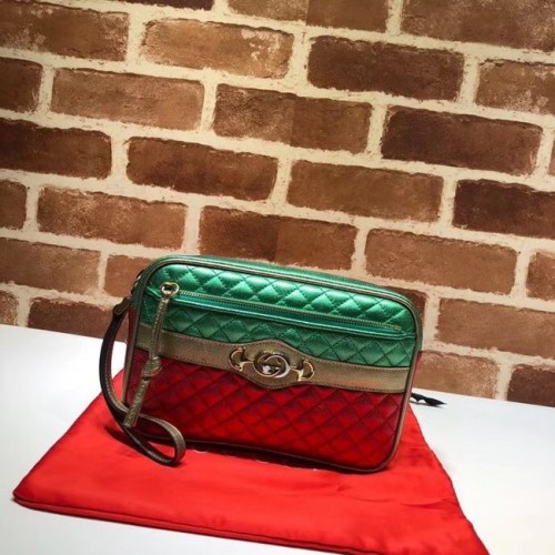 Geantă de mână Gucci din piele de vițel 447632 roșie, aurie și verde