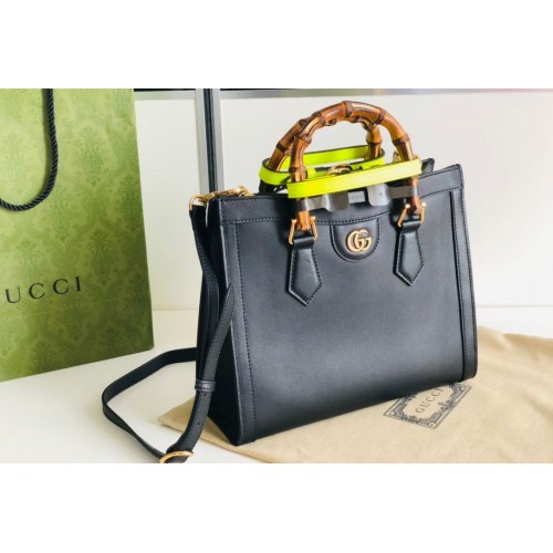 Geantă Gucci Diana GG Bamboo cu mâner superior din piele originală 660195 Negru