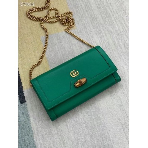 Portofel Gucci Diana cu lanț și bambus 658243 verde