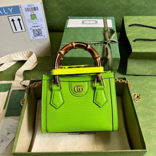 Geantă mini Gucci Diana cu șopârlă 675800 Verde fluorescent