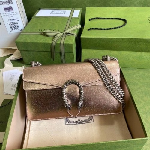 Geantă de umăr din piele Gucci Dionysus Blooms 499623 auriu roz