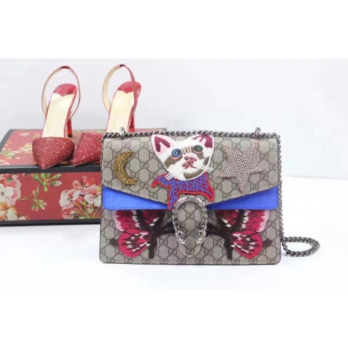 Geantă de umăr Gucci Dionysus Blooms Print 400288 Albastră
