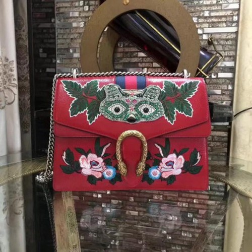 Geantă de umăr Gucci Dionysus brodată 400235 Roșie