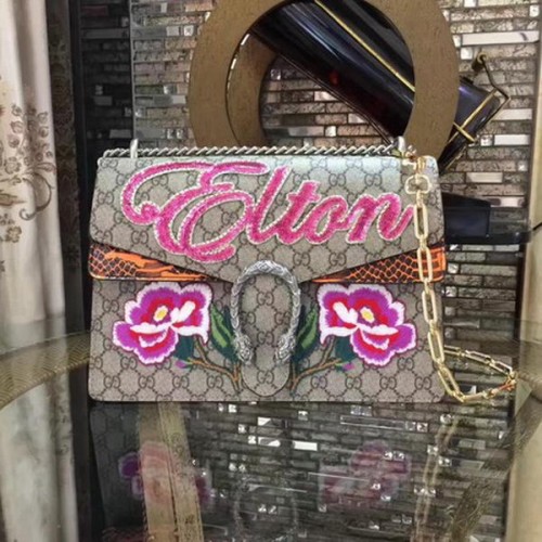 Geantă de umăr Gucci Dionysus brodată 400249 portocalie cu șarpe