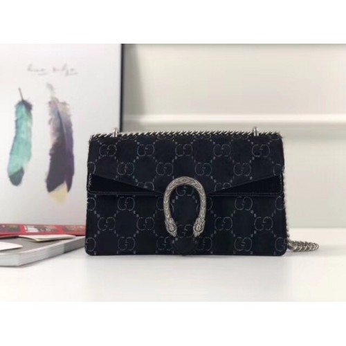 Geantă de umăr mică Gucci Dionysus GG din catifea 400249 neagră
