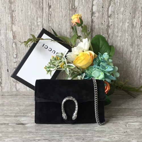 Geantă de umăr mini Gucci Dionysus din piele întoarsă 476432C neagră