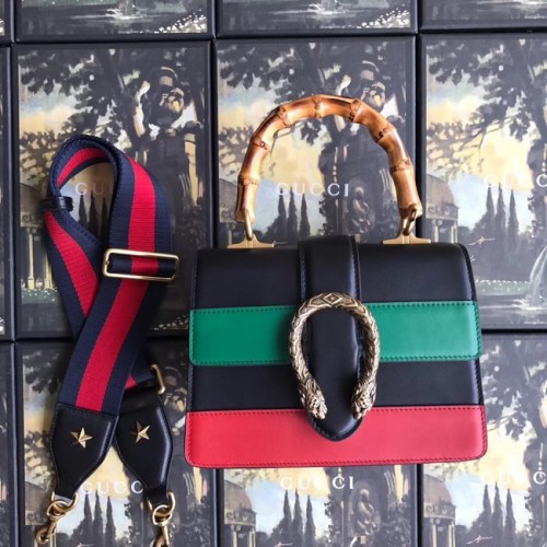 Geantă mică Gucci Dionysus cu mâner superior 523367 negru, roșu și verde