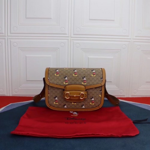 Geantă de umăr mică Gucci Disney x Mickey Mouse 602204 Maro
