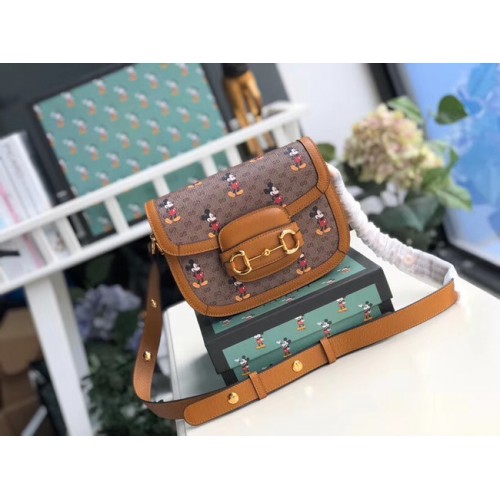 Geantă de umăr mică Gucci Disney x Mickey Mouse 602205 Maro