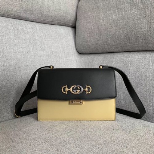 Geantă de umăr din piele Gucci GG A576388 Negru și alb