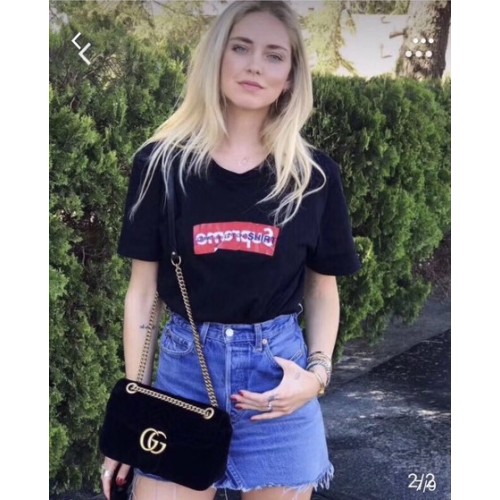 Geantă de umăr Gucci GG Marmont Chevron din catifea 443497 neagră