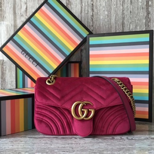 Geantă de umăr Gucci GG Marmont Chevron din catifea 443497 Rose