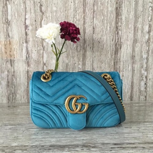 Geantă mini Gucci GG Marmont Chevron Velvet 446744 Albastră