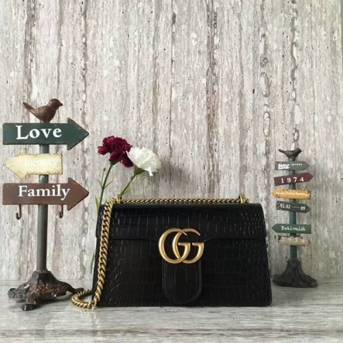 Geantă de umăr Gucci GG Marmont din piele de crocodil 431777 Negru