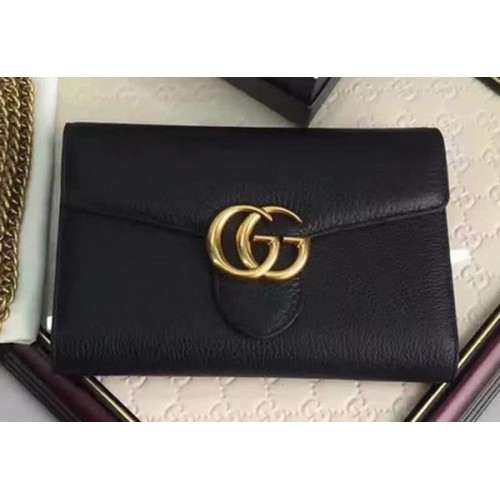 Gucci Geantă mini din piele GG Marmont cu lanț 401232 Negru