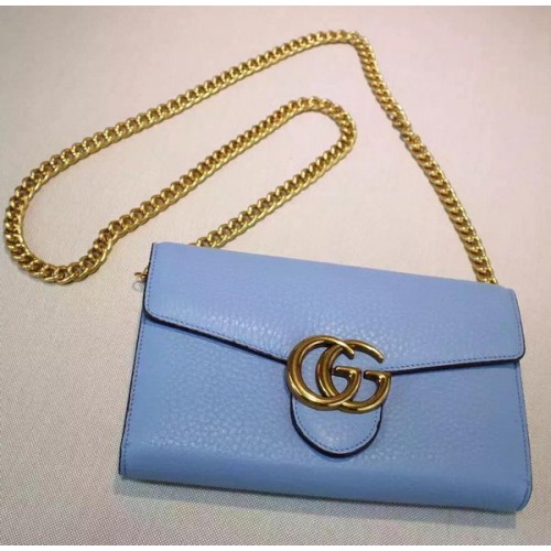 Geantă mini Gucci GG Marmont din piele cu lanț 401232 albastră