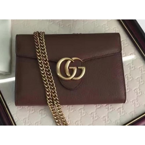 Gucci Geantă mini din piele GG Marmont cu lanț 401232 maro
