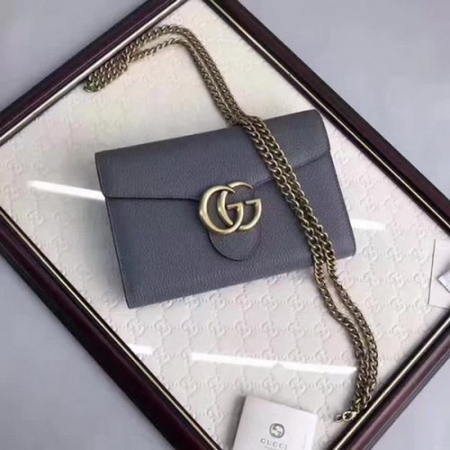 Geantă mini cu lanț din piele Gucci GG Marmont 401232 Gri