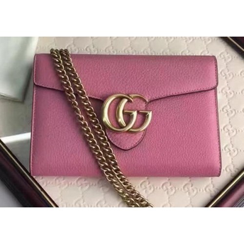 Geantă mini cu lanț din piele Gucci GG Marmont 401232 roz