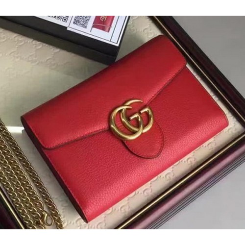 Geantă mini cu lanț din piele Gucci GG Marmont 401232 Roșie